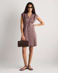 Vintage Wash Tencel Button Front Dress - XS / Taupe Brown