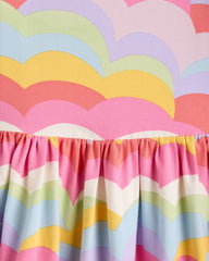Organic Cotton Fit and Flare Pocket Dress - 6 / Cloud Rainbow Stripe