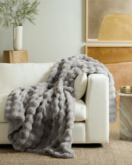 Ruched Faux Fur Throw - 50x60 / Glacier