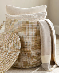 Handwoven Seagrass Lidded Storage Baskets (Set of 3) - Set of 3 (S/M/L) / White Wash