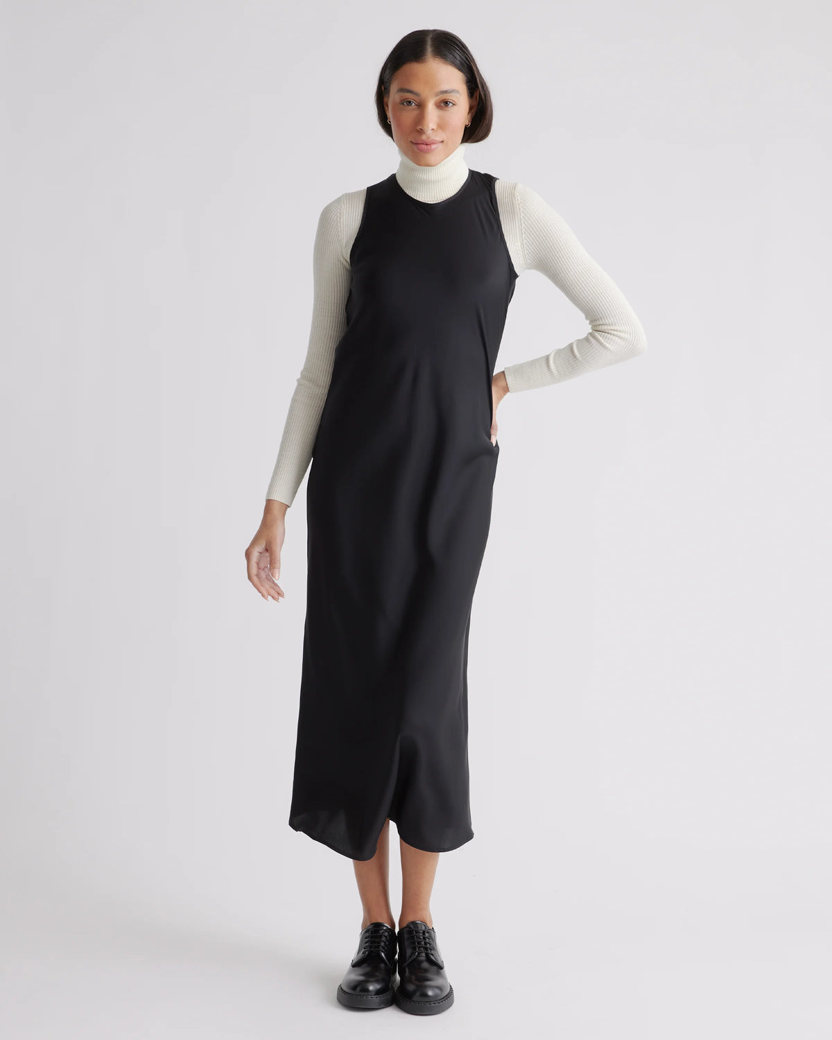 Washable Stretch Silk Tank Midi Dress - XS / Cordovan Red Hibiscus