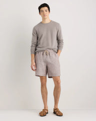 100% European Linen Drawstring Beach Shorts - 7" - XS / Taupe Brown Chambray