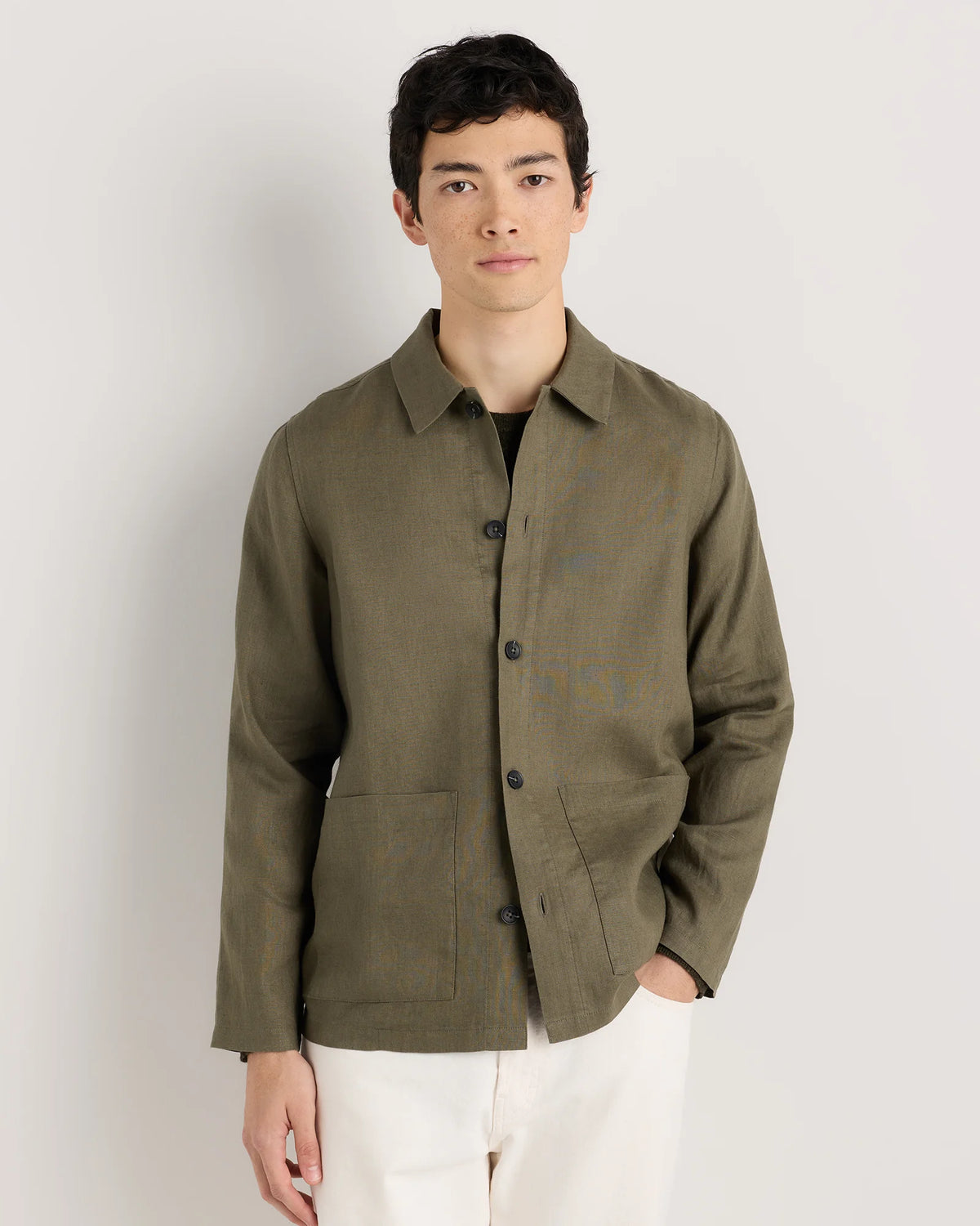 100% European Linen Chore Jacket - S / Flax
