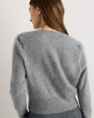 Brushed Cashmere Cropped Crewneck Cardigan - XS / Heather Grey