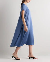 Washable Stretch Silk Voluminous Maxi Dress - XS / Moonstone Blue
