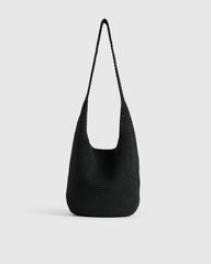 Hand Crochet Hobo Shoulder Bag - One Size / Black