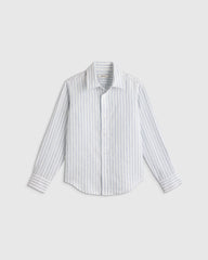 100% European Linen Long Sleeve Shirt - 2T / Sky Blue Mariner Stripe