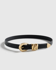 Elissa Triple Keeper European Leather Belt - XS / Black/Gold