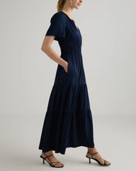 Washable Stretch Silk Tiered Maxi Dress - XS / Navy