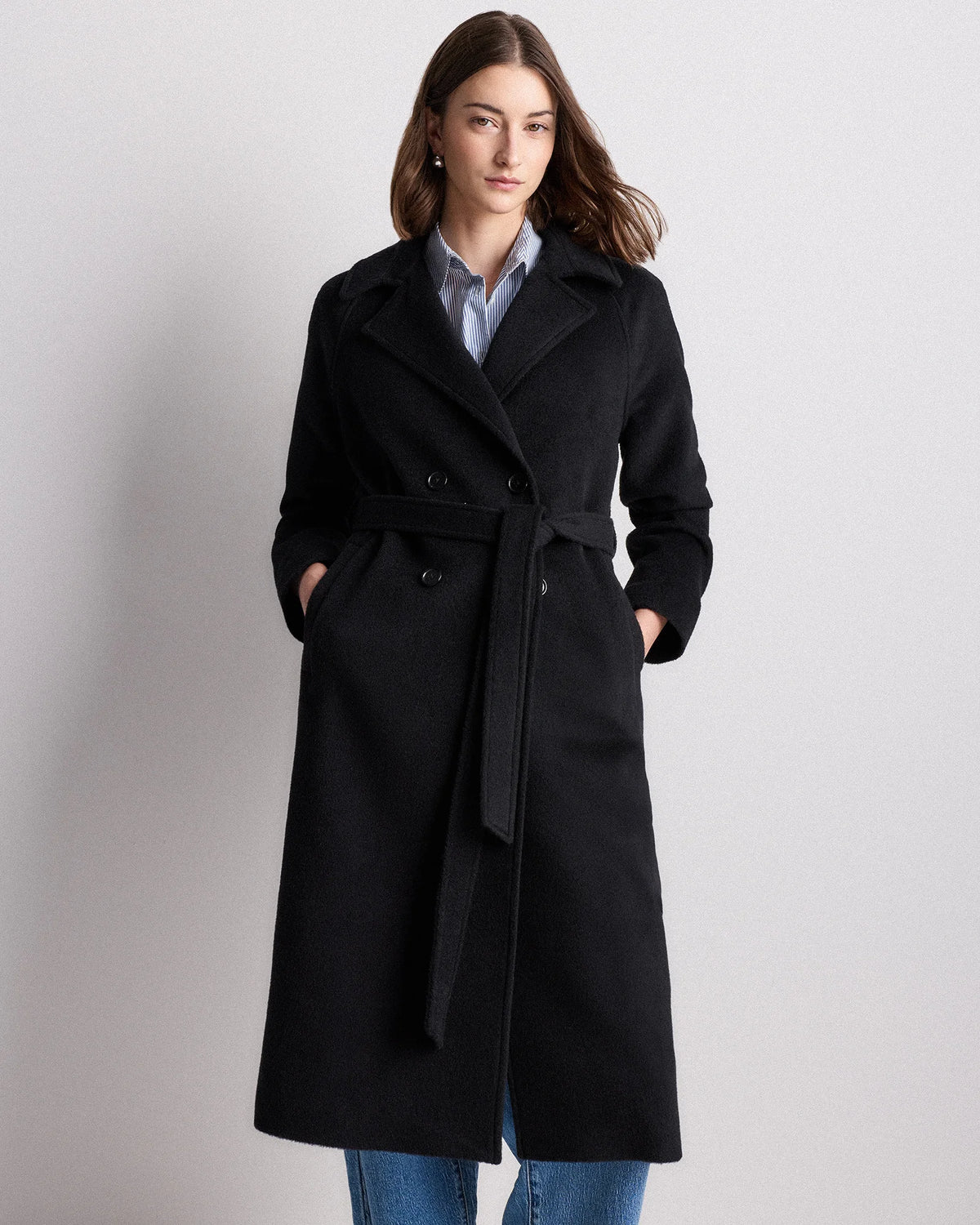 Camel Hair Double-Breasted Long Wrap Coat - XS / Vicuna