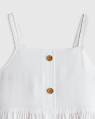 Girls Sleeveless 100% Linen Dress - 2T / White