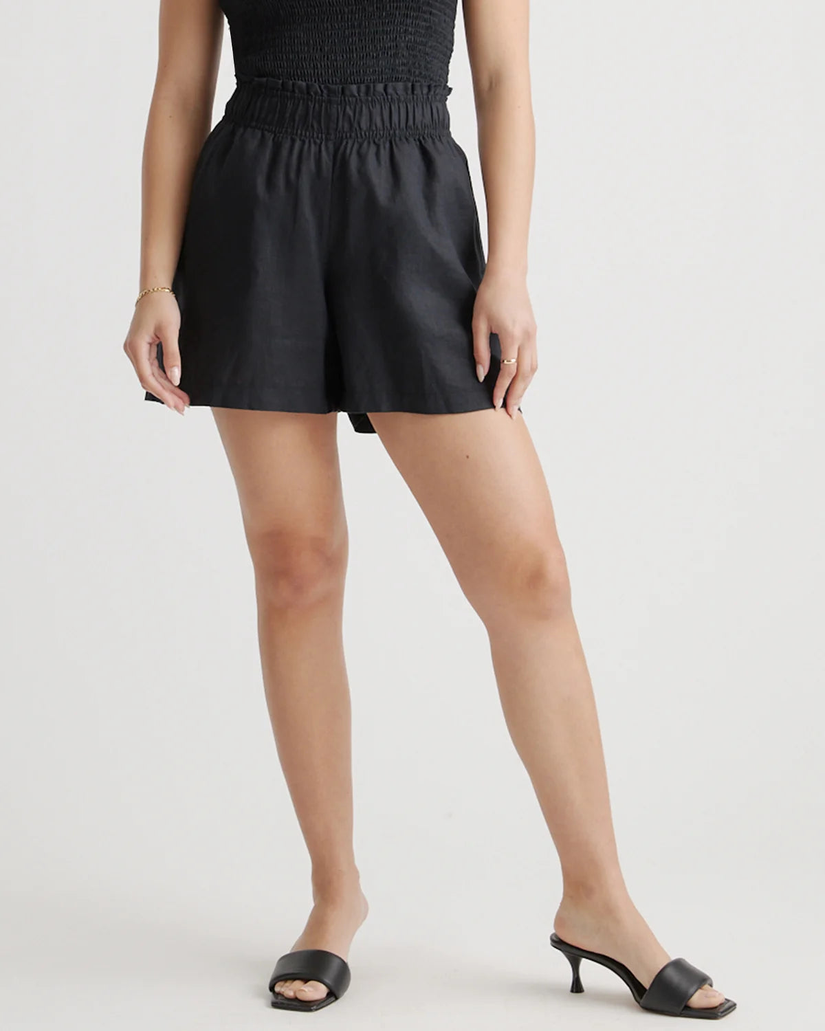 100% European Linen High Waisted Shorts - XS / Sky Blue Mariner Stripe