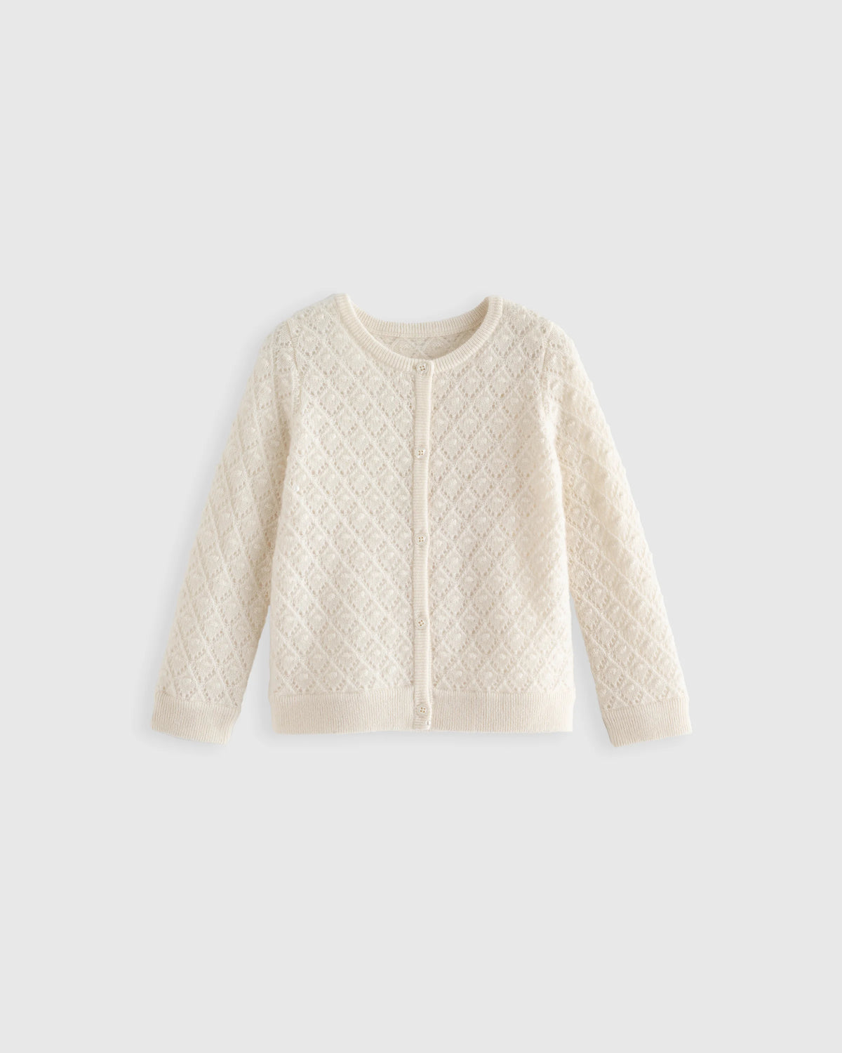 Washable Cashmere Pointelle Cardigan - 0-3M / Ivory