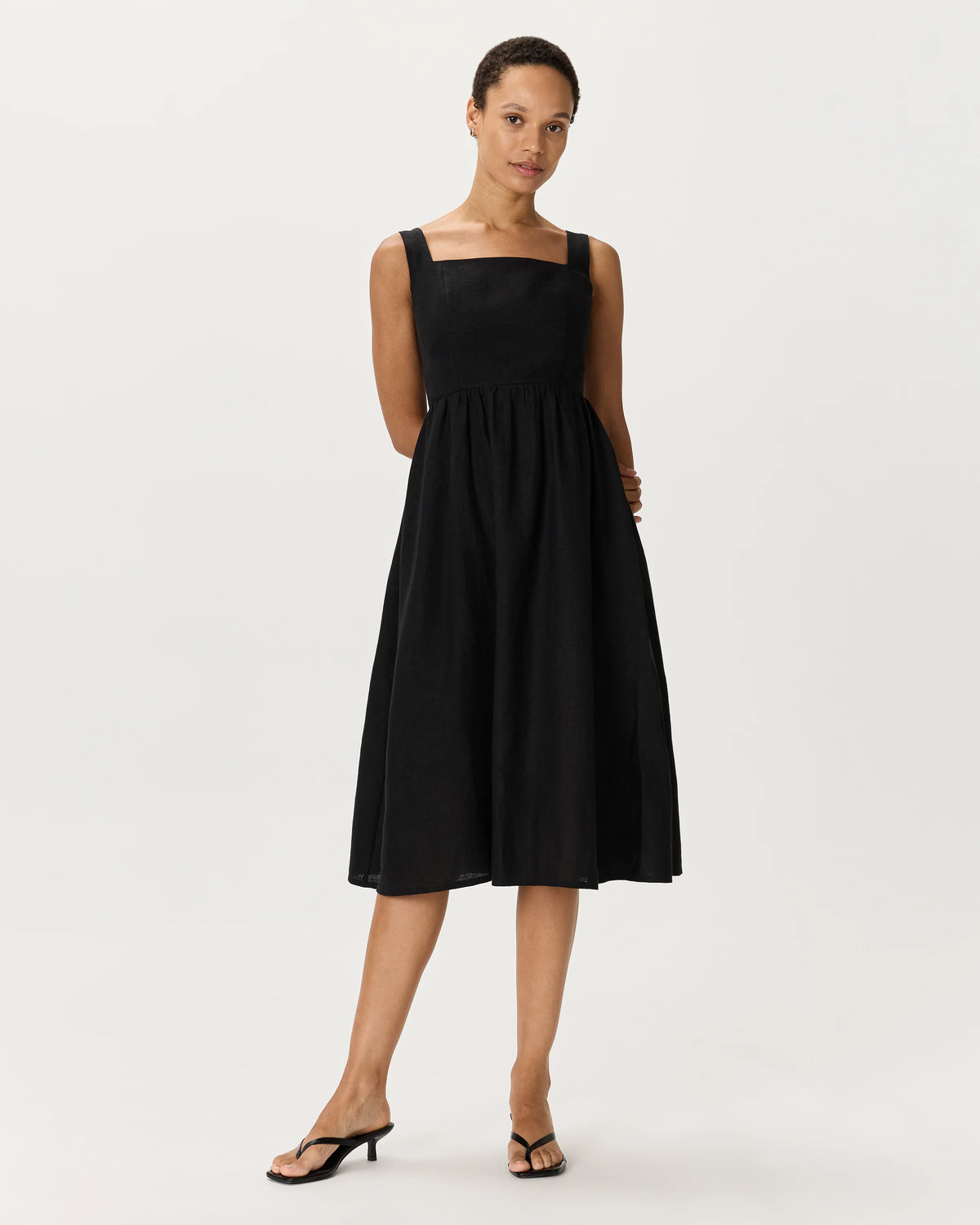 100% European Linen Fit & Flare Midi Dress - XS / Brick Red Heirloom Floral