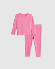 100% Merino Wool All-Season Base Layer Long Sleeve and Legging Set - 18-24M / Bright Blush