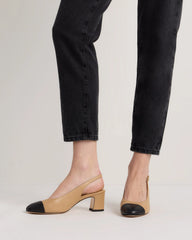 Italian Leather 65mm Cap Toe Slingback - 5 / Cashew