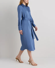 Washable Stretch Silk Maxi Shirt Dress - XS / Moonstone Blue