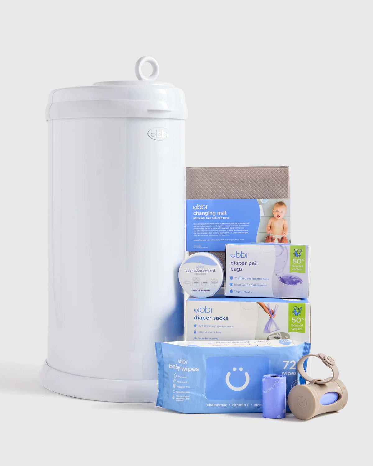 Ubbi Stainless Steel Diaper Pail Gift Set - One Size / White