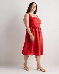 100% European Linen Fit & Flare Midi Dress - 1X / Chile