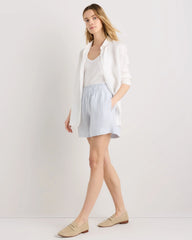 100% European Linen High Waisted Shorts - XS / Sky Blue Mariner Stripe