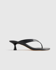 Italian Leather Thong Kitten Heel Sandal - 5 / Black
