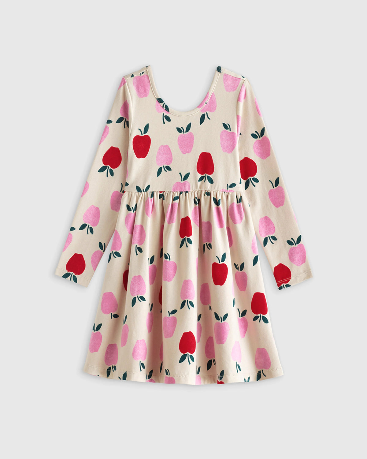 Organic Cotton Long Sleeve Skater Dress - 6 / Red Poppy Garden