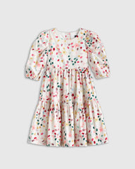 100% Cotton Poplin Puff Sleeve Dress - 12 / Confetti Dot