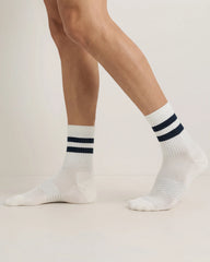 Everyday Cotton Varsity Stripes Half-Crew Sock (4-Pack) - S / Ivory/Navy Stripe