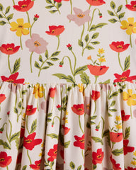 Organic Cotton Long Sleeve Skater Dress - 6 / Red Poppy Garden