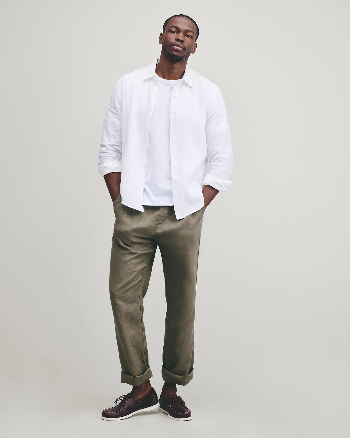 100% European Linen Drawstring Beach Pants - XS / Taupe Brown Chambray