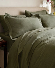 European Linen Double Flange Duvet Cover Set - Twin / Dusty Olive