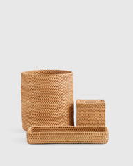 Handwoven Rattan Bathroom Accessories Set - One Size / Natural