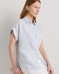 100% European Linen Camp Shirt - XS / Sky Blue Mariner Stripe