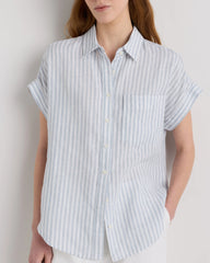 100% European Linen Camp Shirt - XS / Sky Blue Mariner Stripe