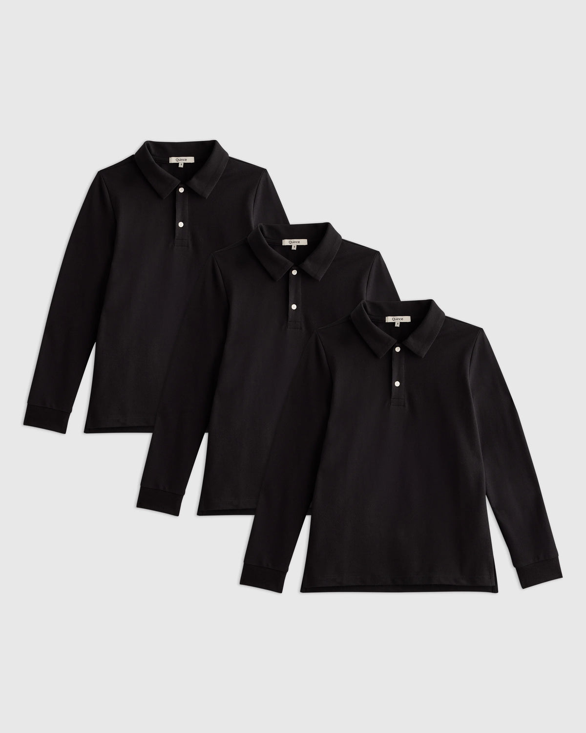 Organic Cotton Long Sleeve Pique Polo 3-Pack - 8 / Black