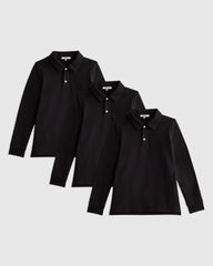 Organic Cotton Long Sleeve Pique Polo 3-Pack - 8 / Black