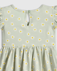 Organic Cotton Sleeveless Ruffle Dress - 6 / Aqua Daisy