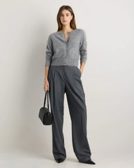 Brushed Cashmere Cropped Crewneck Cardigan - XS / Heather Grey