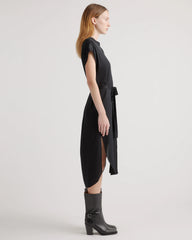 Washable Stretch Silk Midi Shirt Dress - XS / Black