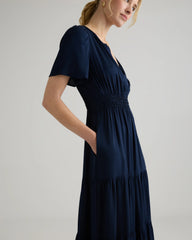 Washable Stretch Silk Tiered Maxi Dress - XS / Navy