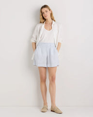 100% European Linen High Waisted Shorts - XS / Sky Blue Mariner Stripe