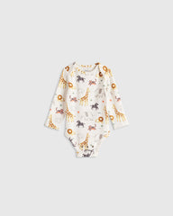 100% Organic Cotton Long Sleeve Bodysuit - 0-3M / Safari