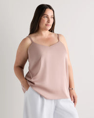 Washable Stretch Silk V-Neck Cami - 1X / Vintage Pink