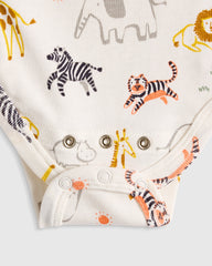 100% Organic Cotton Long Sleeve Kimono Bodysuit - 0-3M / Safari