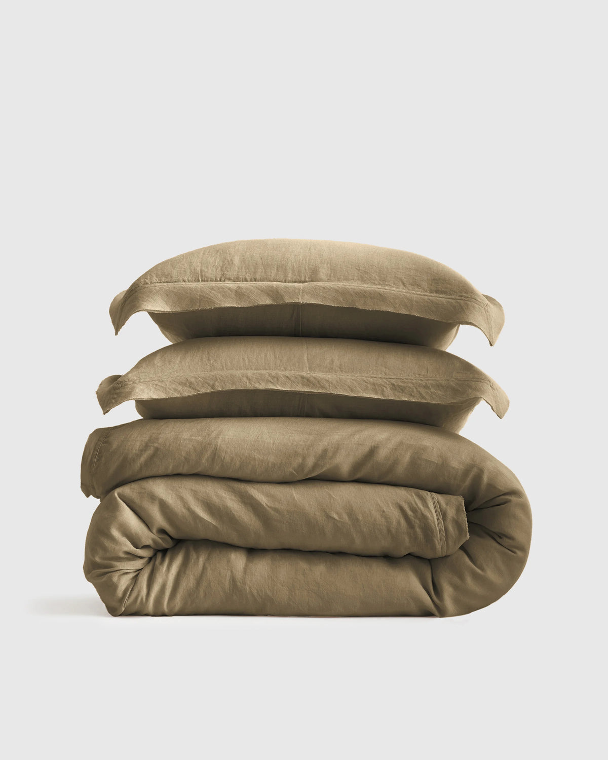 European Linen Double Flange Duvet Cover Set - Twin / Dusty Olive