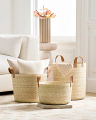 Handwoven Round Palm Baskets (Set of 3) - Set of 3 / Natural