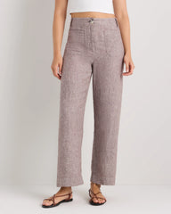 100% European Linen Patch Pocket Wide Leg Pants - 0 / Taupe Brown Chambray