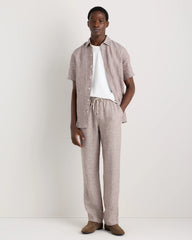 100% European Linen Drawstring Beach Pants - XS / Taupe Brown Chambray