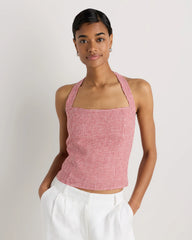 100% European Linen Halter Top - XS / Red Classic Mini Gingham