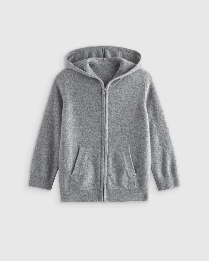 Washable Cashmere Full Zip Hoodie - 6 / Heather Grey